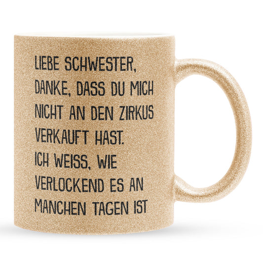 22Feels® Geschenk für Grosse Schwester - Glitzertasse mit Spruch (Gold, 320ml)-Glitzertasse Gold 320ml-22Feels