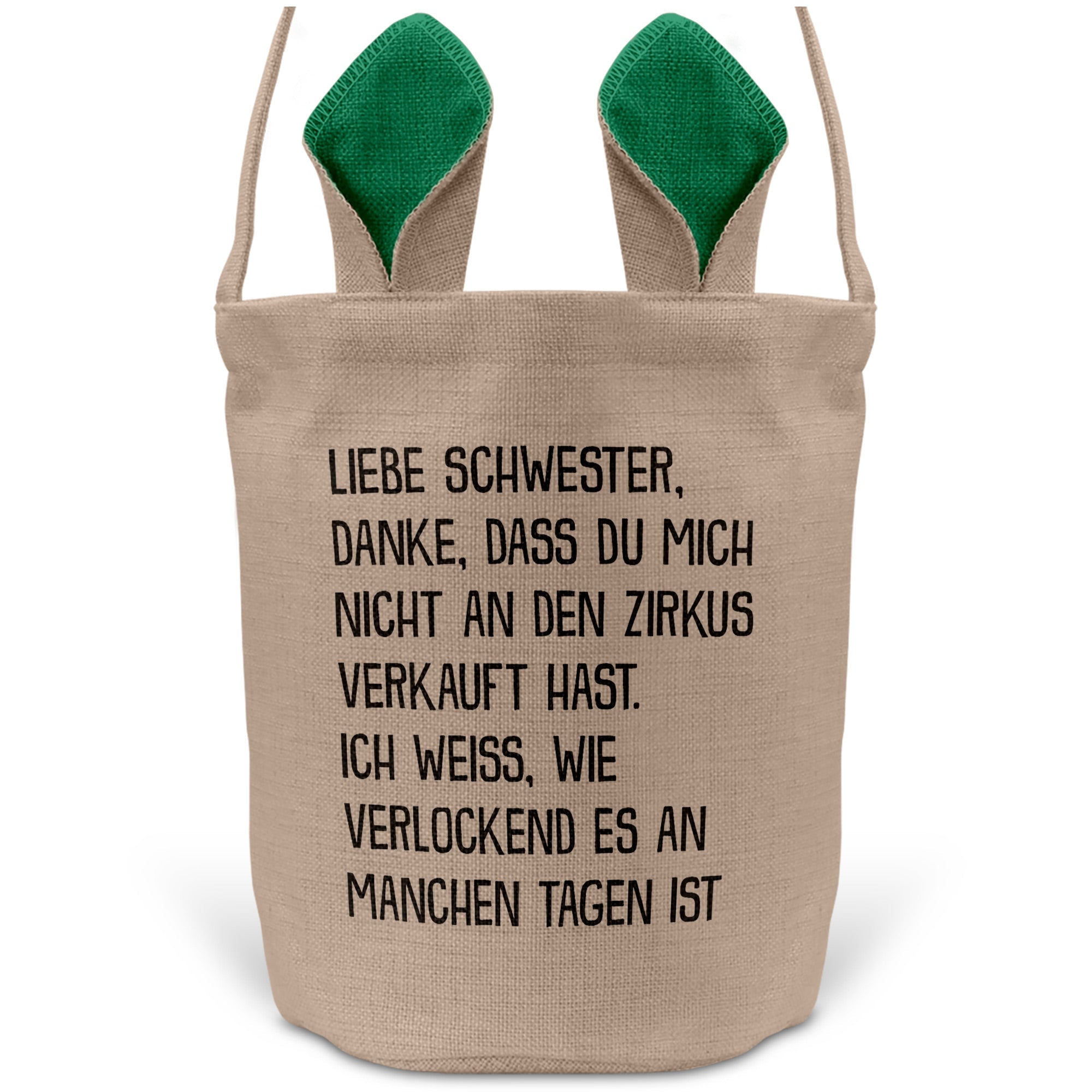 22Feels® Schwester Geschwister Osterkorb mit Henkel Ostergeschenk Tragetasche Ostern Deko Osternest Körbchen Hasenohren (Beige/Grün)-Ostern Tragetasche-22Feels