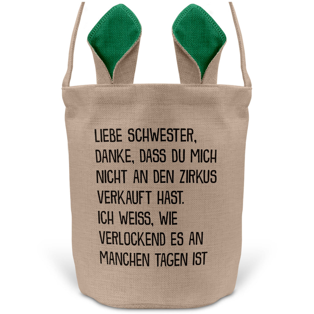 22Feels® Schwester Geschwister Osterkorb mit Henkel Ostergeschenk Tragetasche Ostern Deko Osternest Körbchen Hasenohren (Beige/Grün)-Ostern Tragetasche-22Feels