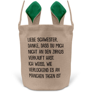 22Feels® Schwester Geschwister Osterkorb mit Henkel Ostergeschenk Tragetasche Ostern Deko Osternest Körbchen Hasenohren (Beige/Grün)-Ostern Tragetasche-22Feels