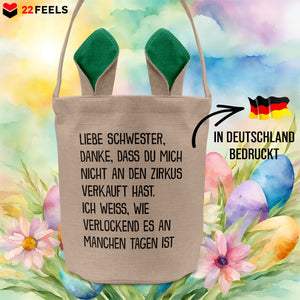 22Feels® Schwester Geschwister Osterkorb mit Henkel Ostergeschenk Tragetasche Ostern Deko Osternest Körbchen Hasenohren (Beige/Grün)-Ostern Tragetasche-22Feels