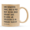 22Feels® Schwester Geschenk von Bruder - Glitzertasse mit Spruch (Gold, 320ml)-Glitzertasse Gold 320ml-22Feels
