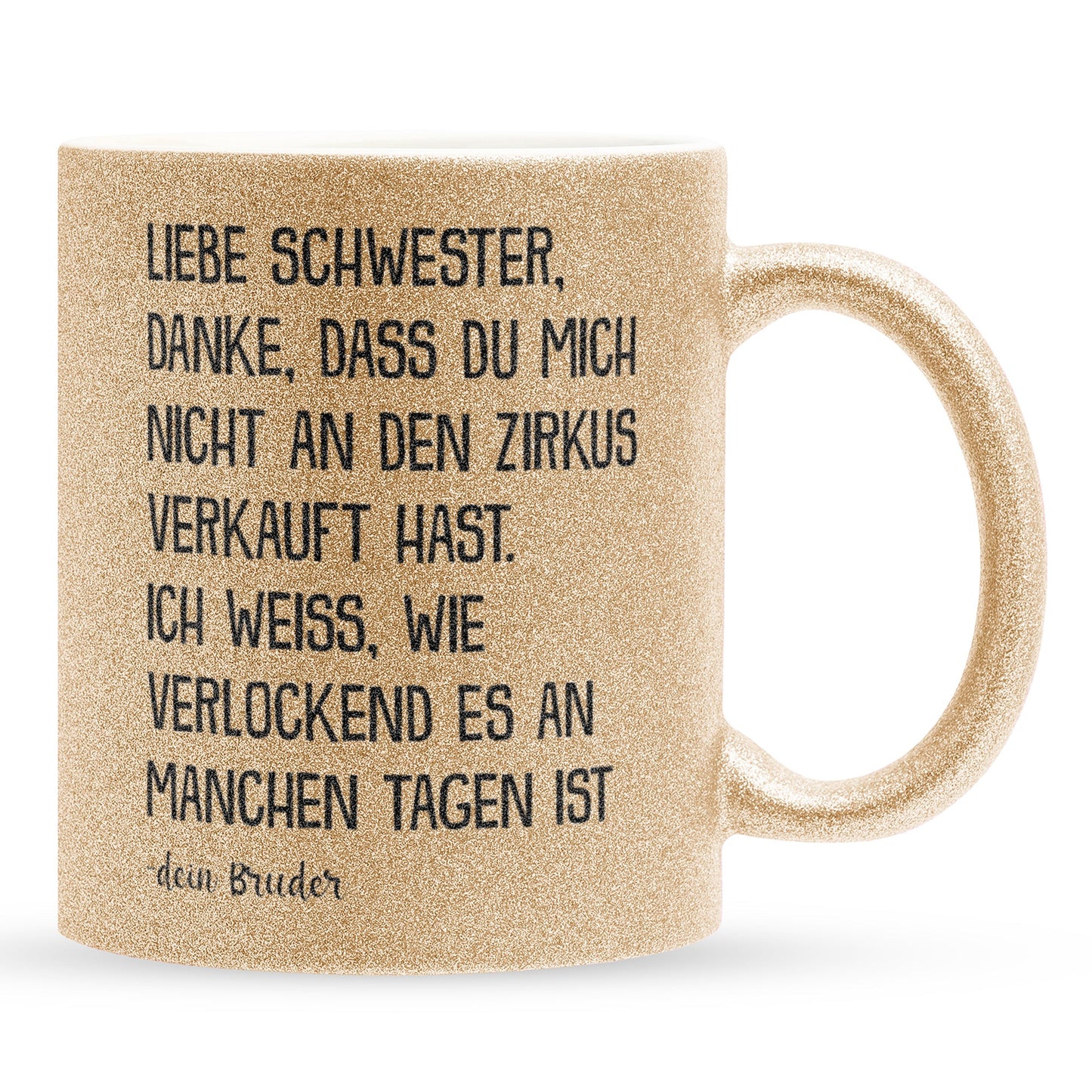 22Feels® Schwester Geschenk von Bruder - Glitzertasse mit Spruch (Gold, 320ml)-Glitzertasse Gold 320ml-22Feels
