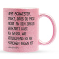 22Feels® Schwester Geschenk von Bruder - Glitzertasse mit Spruch (Pink, 320ml)-Glitzertasse Pink 320ml-22Feels