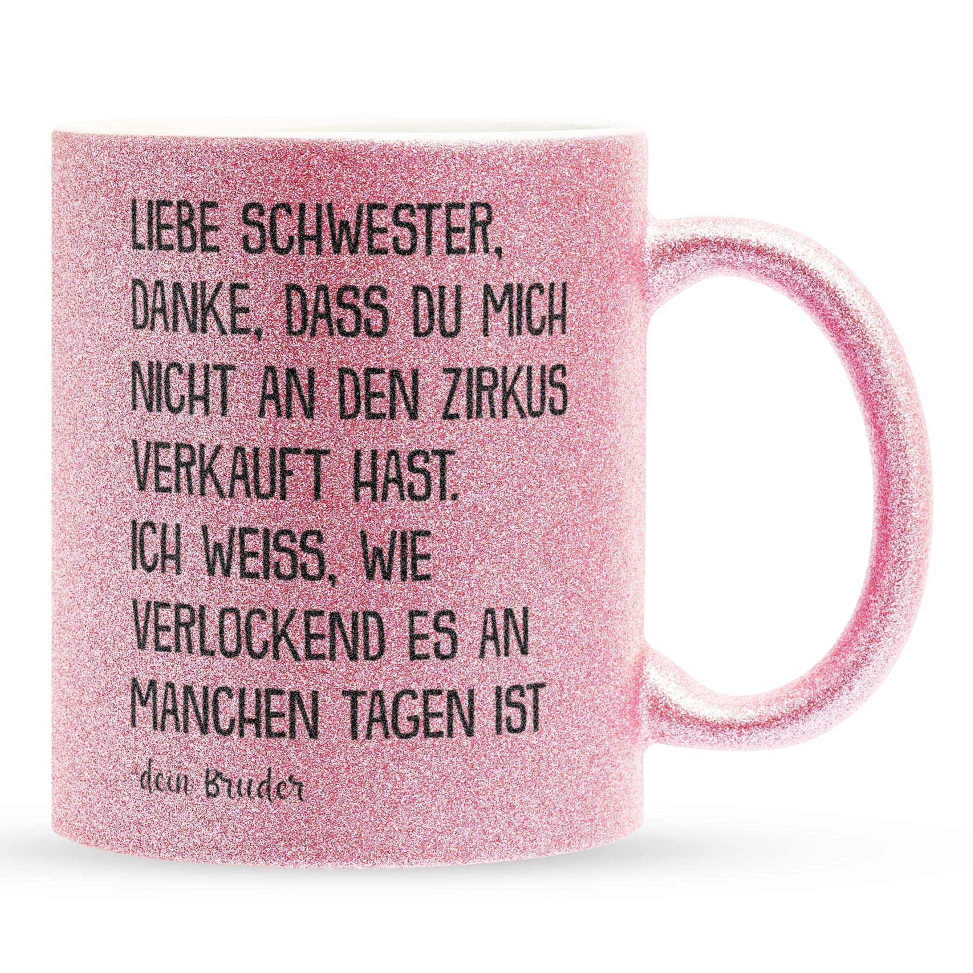 22Feels® Schwester Geschenk von Bruder - Glitzertasse mit Spruch (Pink, 320ml)-Glitzertasse Pink 320ml-22Feels