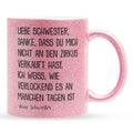 22Feels® Schwester Geschenk von Schwester - Glitzertasse mit Spruch (Pink, 320ml)-Glitzertasse Pink 320ml-22Feels