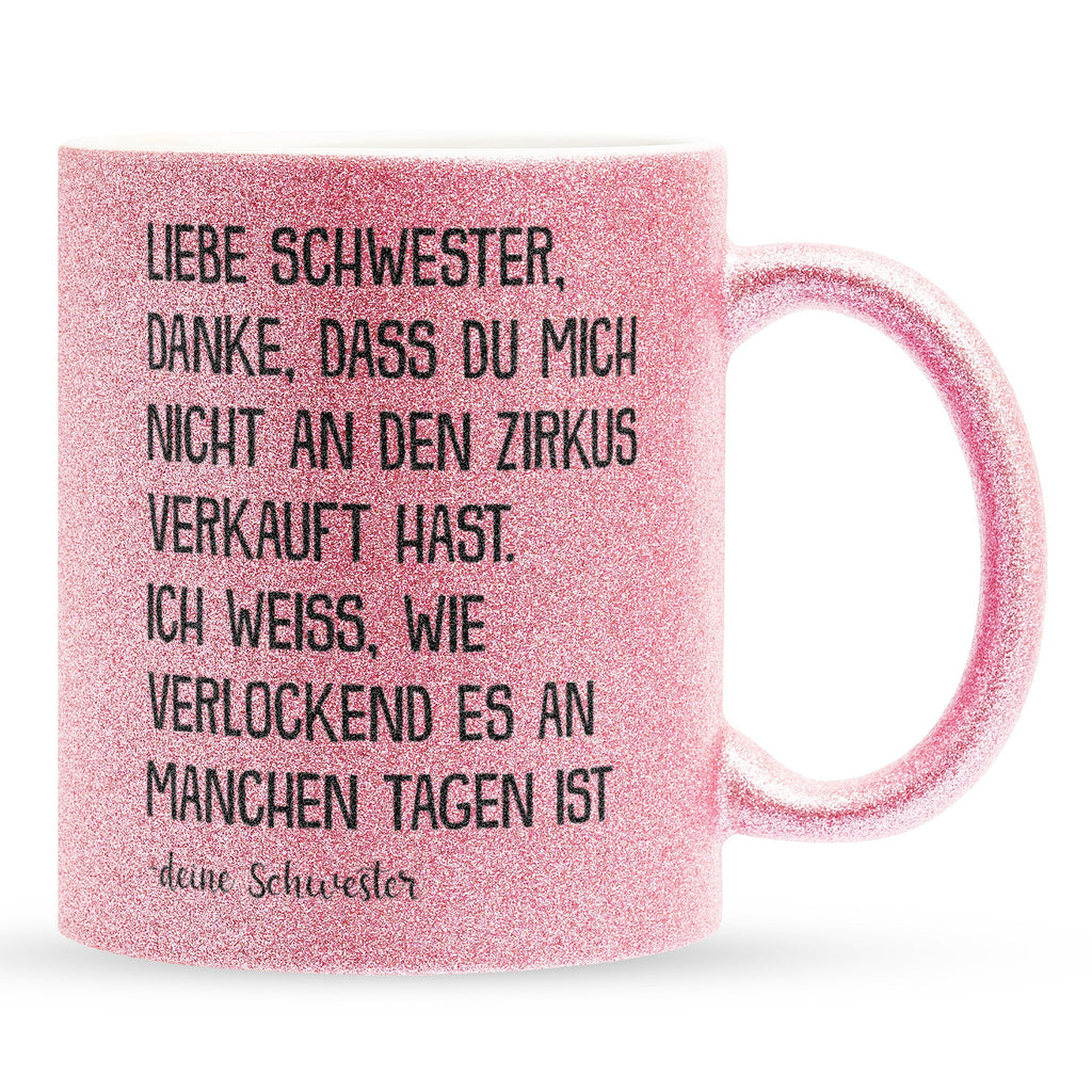 22Feels® Schwester Geschenk von Schwester - Glitzertasse mit Spruch (Pink, 320ml)-Glitzertasse Pink 320ml-22Feels