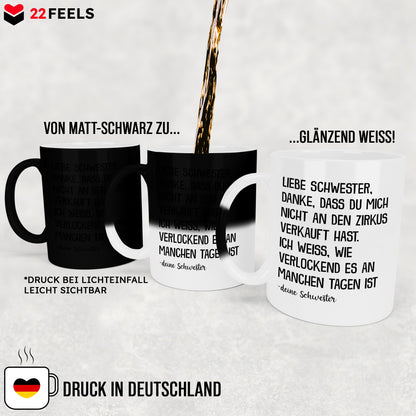 22Feels® Schwester Geschenk von Schwester - Zaubertasse mit Spruch (Matt-Schwarz und Weiss, 320ml)-Farbwechsel Tasse Matt 320ml-22Feels