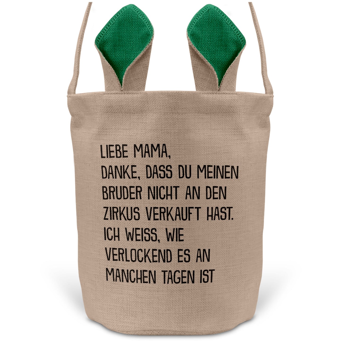 22Feels® Mama Osterkorb Mutter mit Henkel Ostergeschenk Tragetasche Ostern Deko Osternest Körbchen Hasenohren (Beige/Grün)-Ostern Tragetasche-22Feels