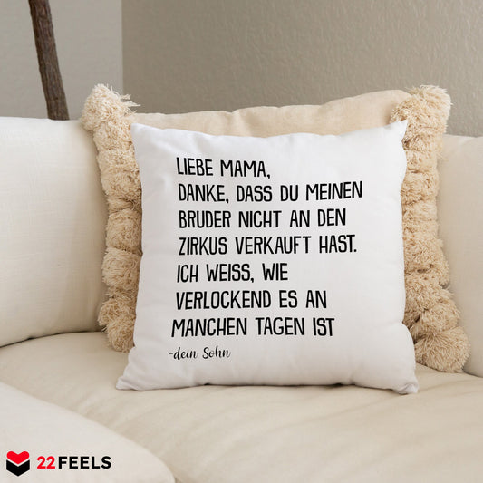 22Feels® Mama Geschenk vom Sohn - Kissen mit Spruch (Weiss 40x40cm)-Kissen Weiss 40x40-22Feels
