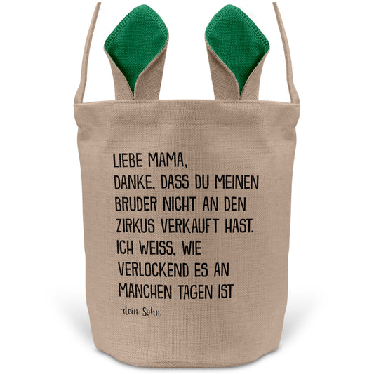 22Feels® Mama Osterkorb von Sohn Mutter mit Henkel Ostergeschenk Tragetasche Ostern Deko Osternest Körbchen Hasenohren (Beige/Grün)-Ostern Tragetasche-22Feels