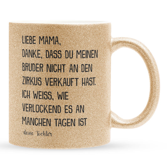 22Feels® Mama Geschenk von Tochter - Glitzertasse mit Spruch (Gold, 320ml)-Glitzertasse Gold 320ml-22Feels