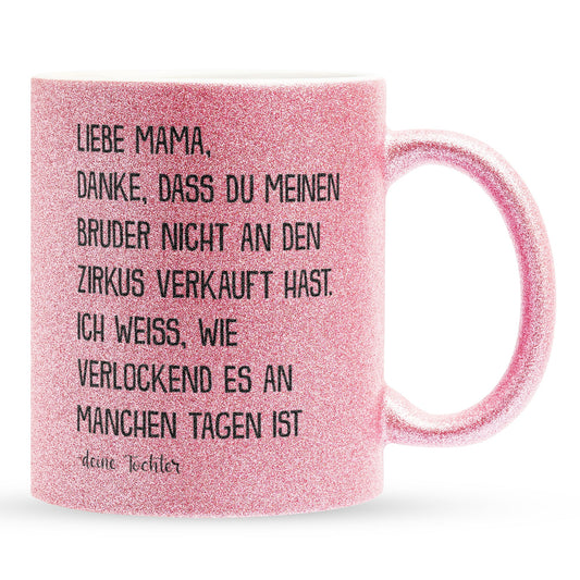 22Feels® Mama Geschenk von Tochter - Glitzertasse mit Spruch (Pink, 320ml)-Glitzertasse Pink 320ml-22Feels