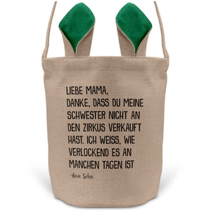 22Feels® Mama Osterkorb von Sohn Mutter mit Henkel Ostergeschenk Tragetasche Ostern Deko Osternest Körbchen Hasenohren (Beige/Grün)-Ostern Tragetasche-22Feels