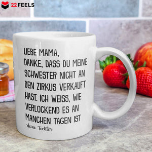 22Feels® Geschenk für Mama von Tochter - Tasse mit Spruch: Zirkus Schwester (Weiss, 320ml)-Weisse Tasse 320ml-22Feels