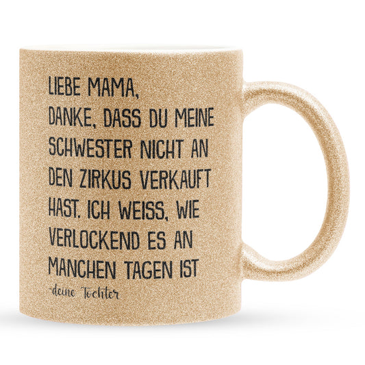 22Feels® Mama Geschenk von Tochter - Glitzertasse mit Spruch (Gold, 320ml)-Glitzertasse Gold 320ml-22Feels
