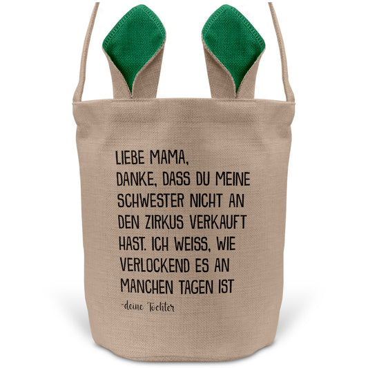 22Feels® Mama Osterkorb von Tochter Mutter mit Henkel Ostergeschenk Tragetasche Ostern Deko Osternest Körbchen Hasenohren (Beige/Grün)-Ostern Tragetasche-22Feels