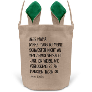 22Feels® Mama Osterkorb von Tochter Mutter mit Henkel Ostergeschenk Tragetasche Ostern Deko Osternest Körbchen Hasenohren (Beige/Grün)-Ostern Tragetasche-22Feels