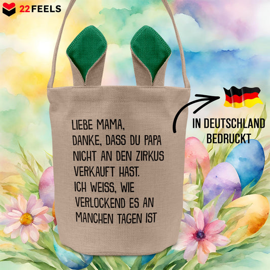 22Feels® Mama Osterkorb Mutter mit Henkel Ostergeschenk Tragetasche Ostern Deko Osternest Körbchen Hasenohren (Beige/Grün)-Ostern Tragetasche-22Feels