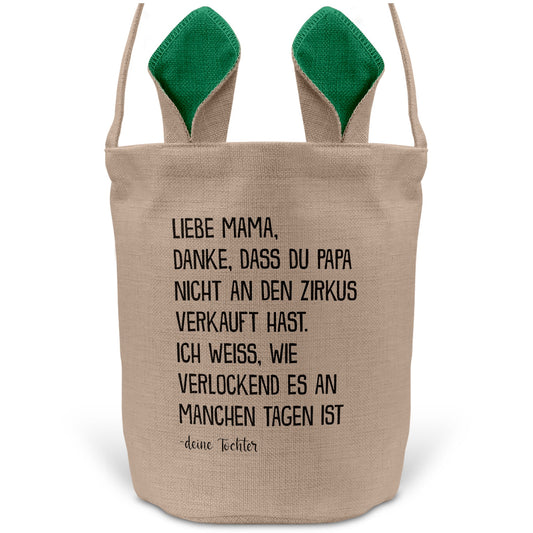 22Feels® Mama Osterkorb von Tochter Mutter mit Henkel Ostergeschenk Tragetasche Ostern Deko Osternest Körbchen Hasenohren (Beige/Grün)-Ostern Tragetasche-22Feels