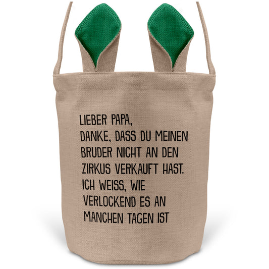 22Feels® Papa Osterkorb Vater mit Henkel Ostergeschenk Tragetasche Ostern Deko Osternest Körbchen Hasenohren (Beige/Grün)-Ostern Tragetasche-22Feels