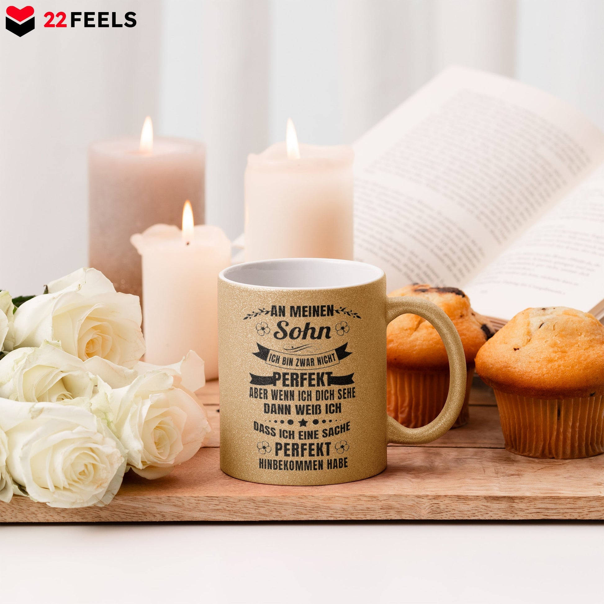 22Feels® Sohn Geschenk - Glitzertasse mit Spruch (Gold, 320ml)-Glitzertasse Gold 320ml-22Feels