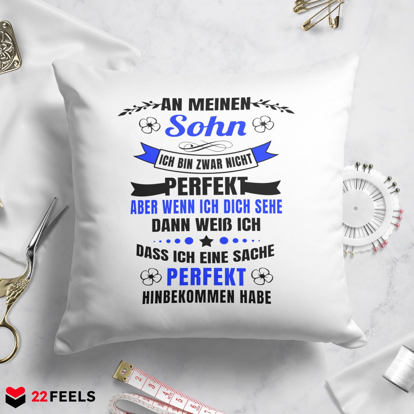 22Feels® Sohn Geschenk - Kissen mit Spruch (Weiss 40x40cm)-Kissen Weiss 40x40-22Feels