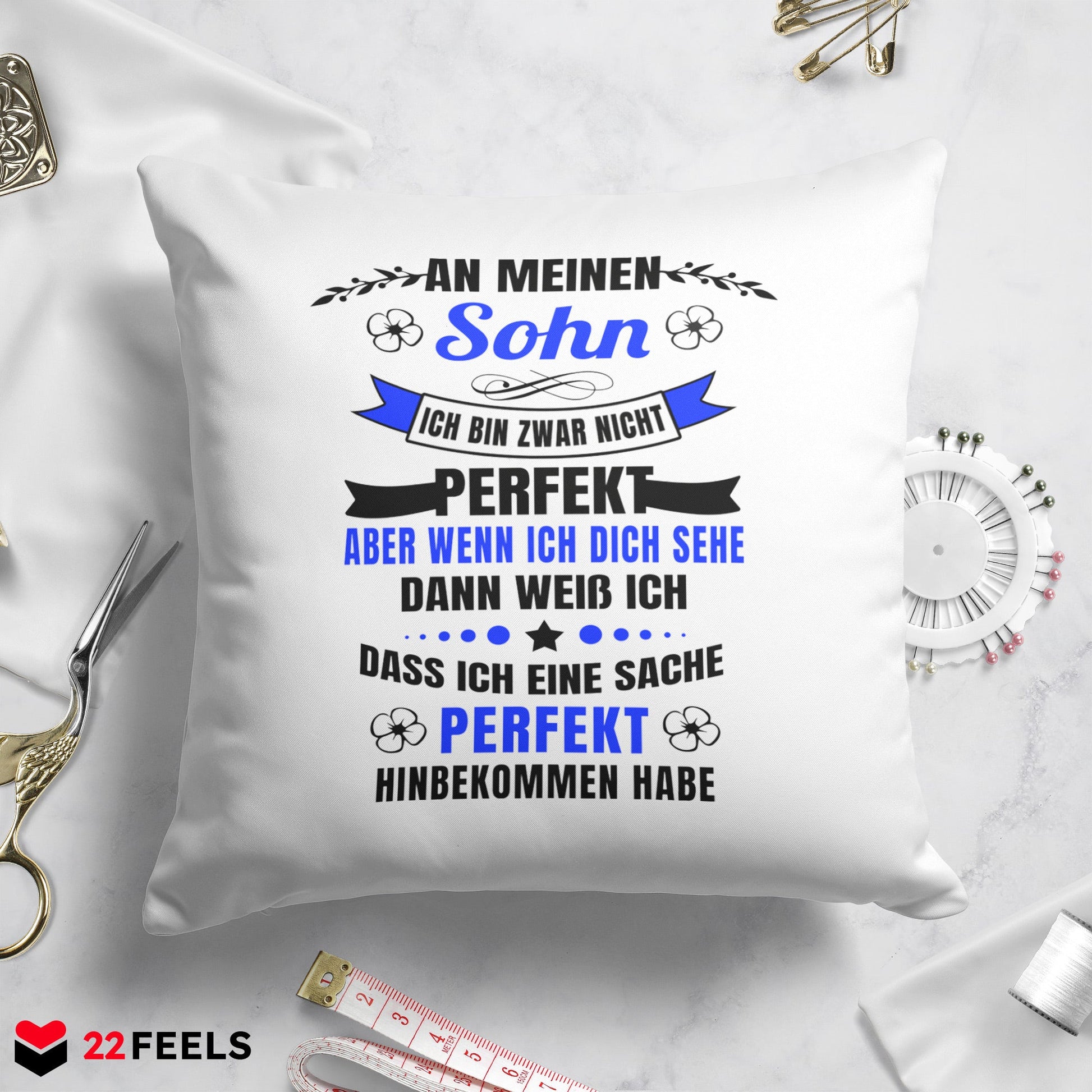 22Feels® Sohn Geschenk - Kissen mit Spruch (Weiss 40x40cm)-Kissen Weiss 40x40-22Feels