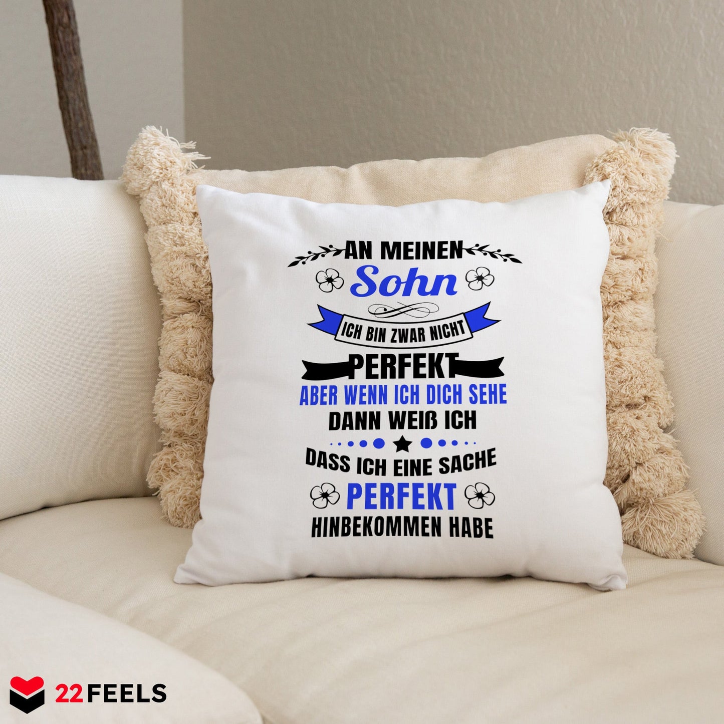 22Feels® Sohn Geschenk - Kissen mit Spruch (Weiss 40x40cm)-Kissen Weiss 40x40-22Feels