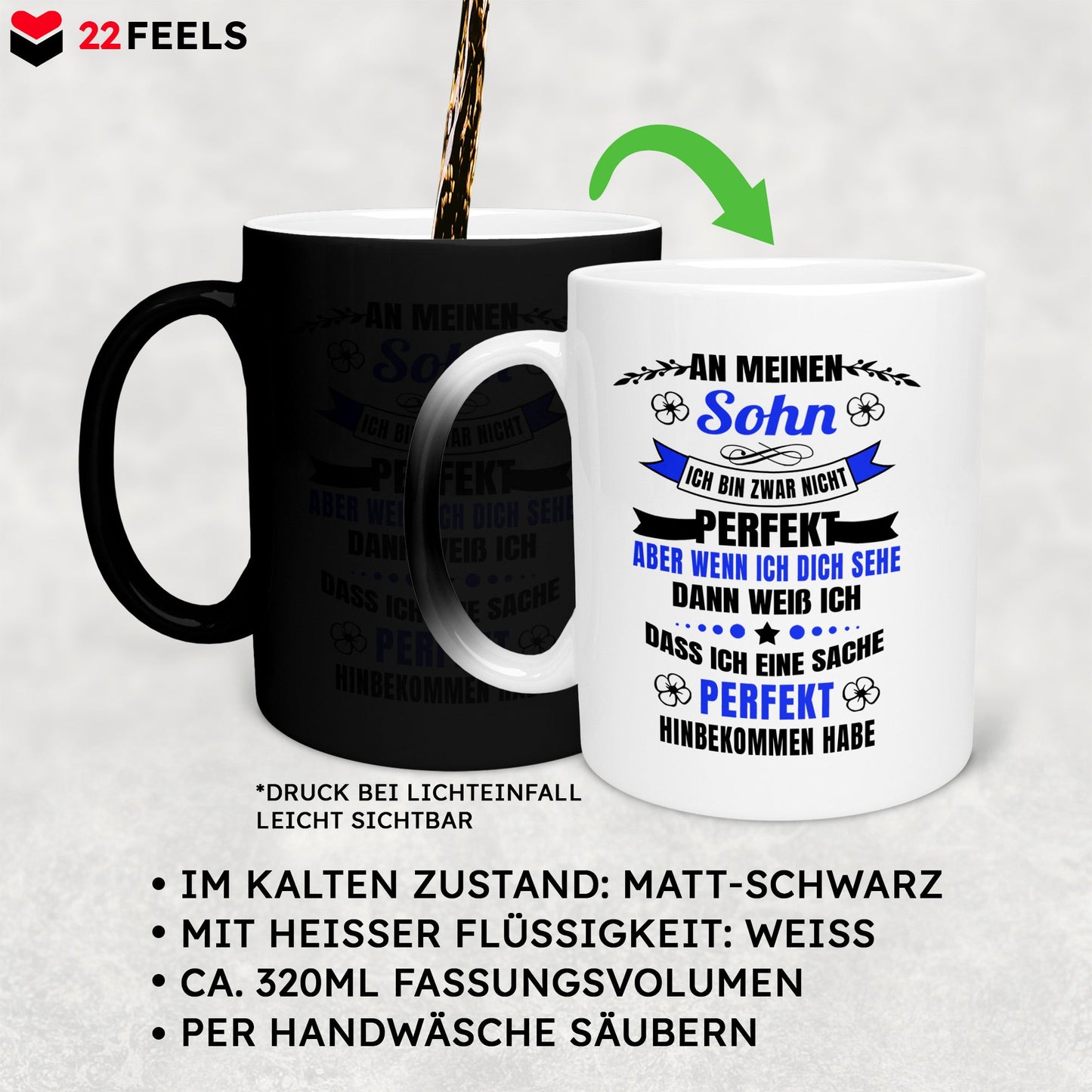 22Feels® Sohn Geschenk - Zaubertasse mit Spruch (Matt-Schwarz und Weiss, 320ml)-Farbwechsel Tasse Matt 320ml-22Feels