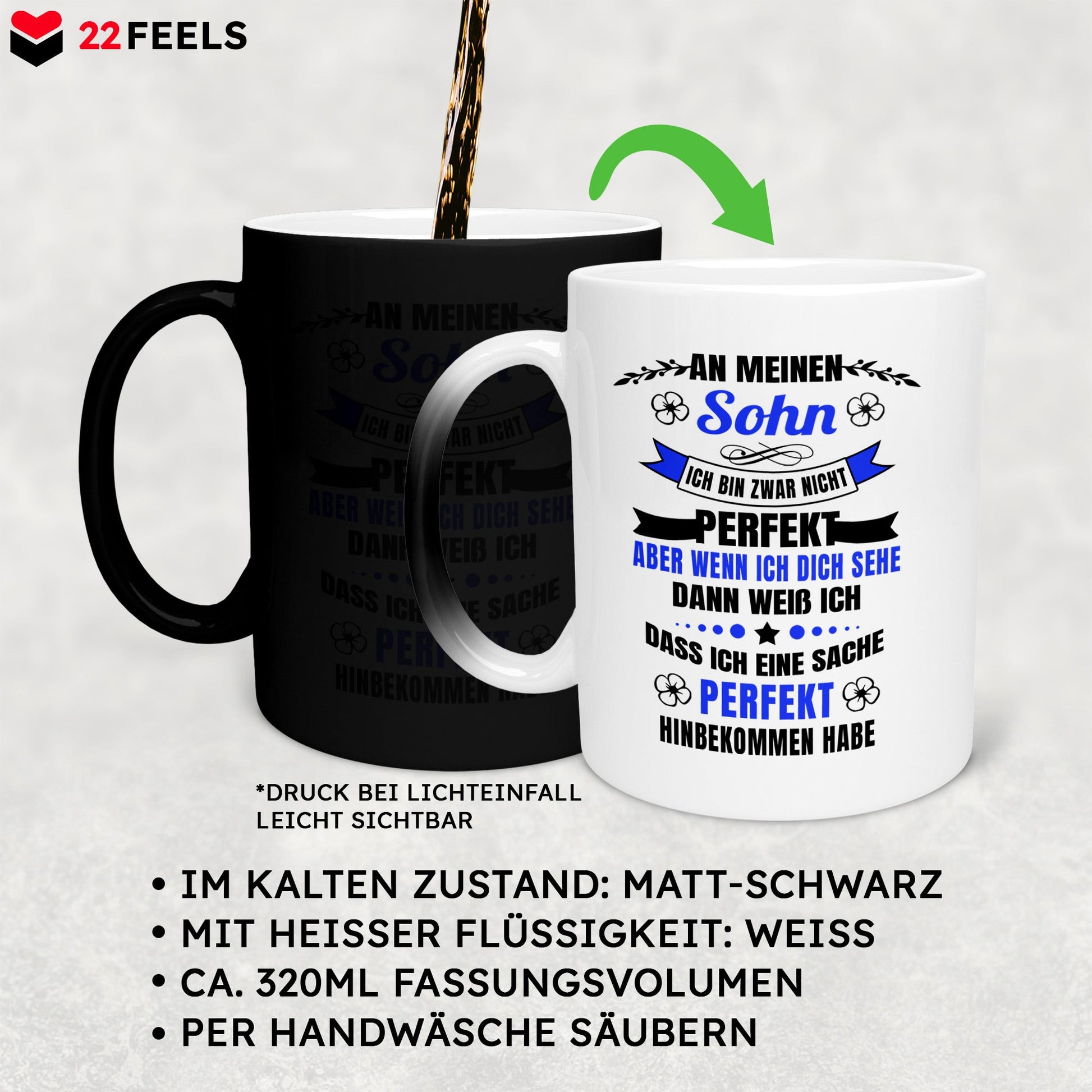 22Feels® Sohn Geschenk - Zaubertasse mit Spruch (Matt-Schwarz und Weiss, 320ml)-Farbwechsel Tasse Matt 320ml-22Feels