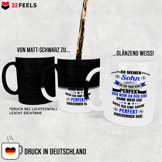 22Feels® Sohn Geschenk - Zaubertasse mit Spruch (Matt-Schwarz und Weiss, 320ml)-Farbwechsel Tasse Matt 320ml-22Feels