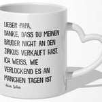 22Feels® Papa Geschenk von Sohn - Tasse mit Spruch: Zirkus 'Bruder' (Herzhenkel, Weiss, 320ml)-Tasse Weiss Herzhenkel 320ml-22Feels
