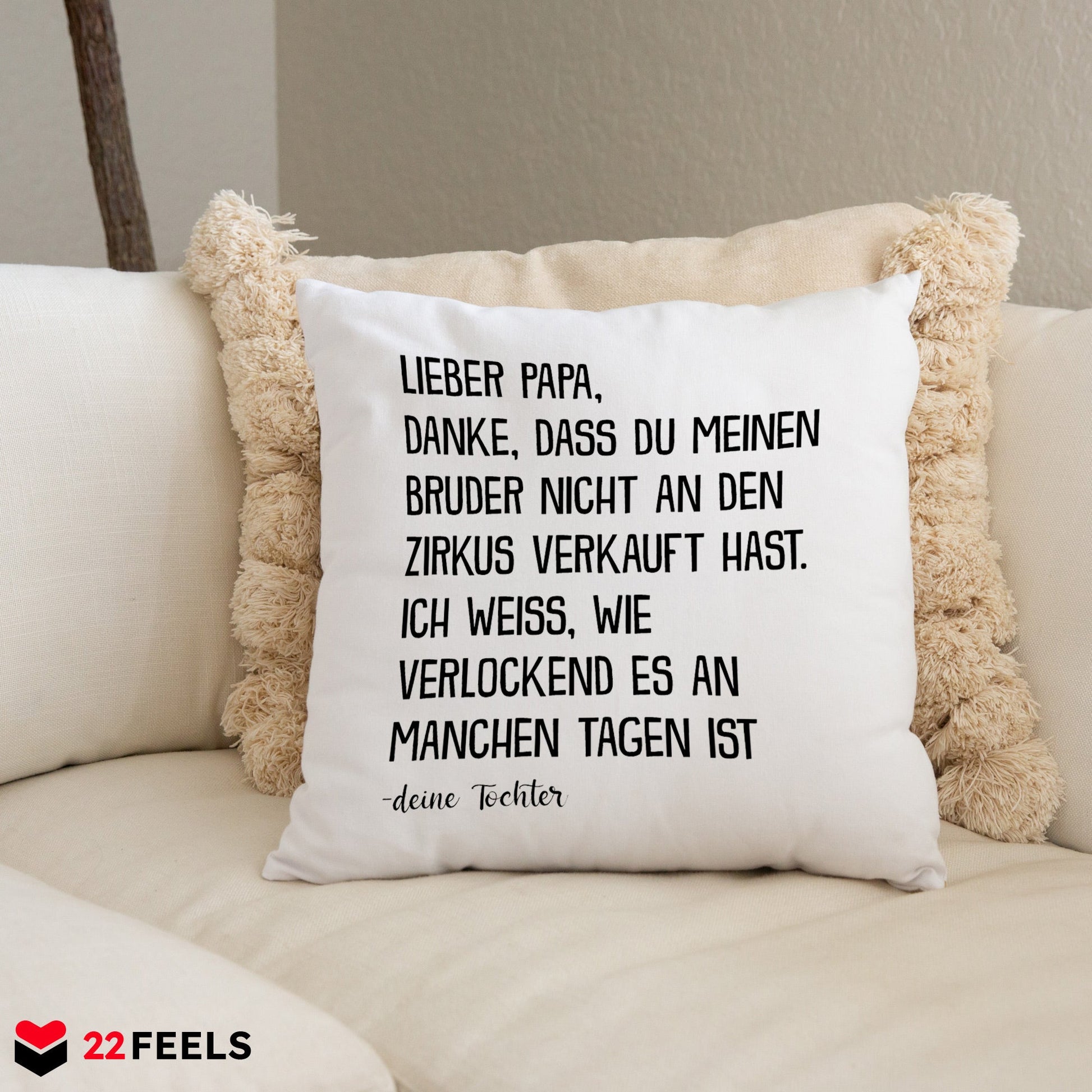 22Feels® Papa Geschenk von Tochter - Kissen mit Spruch (Weiss 40x40cm)-Kissen Weiss 40x40-22Feels
