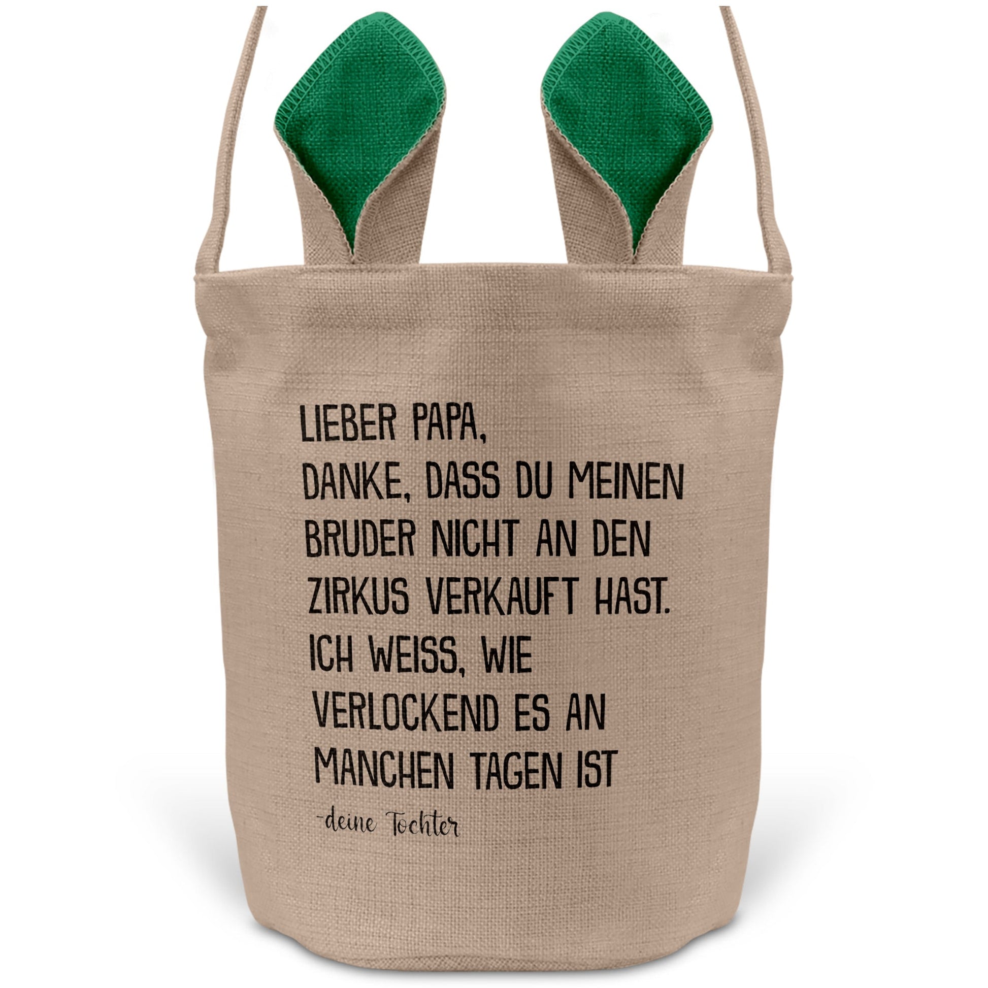 22Feels® Papa Osterkorb von Tochter Vater mit Henkel Ostergeschenk Tragetasche Ostern Deko Osternest Körbchen Hasenohren (Beige/Grün)-Ostern Tragetasche-22Feels