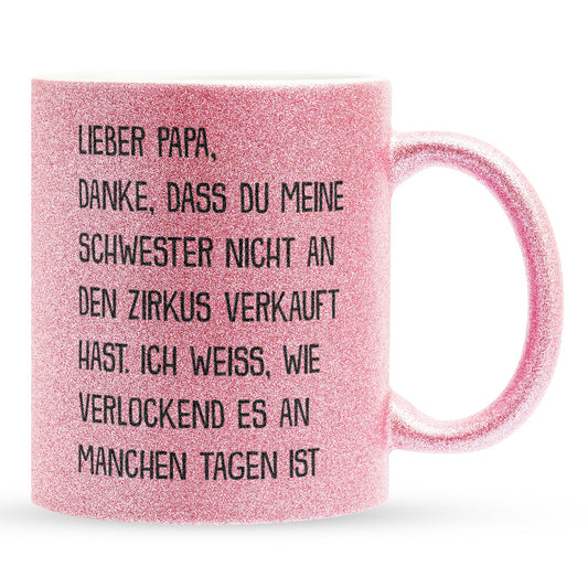22Feels® Papa Geschenk - Glitzertasse mit Spruch (Pink, 320ml)-Glitzertasse Pink 320ml-22Feels