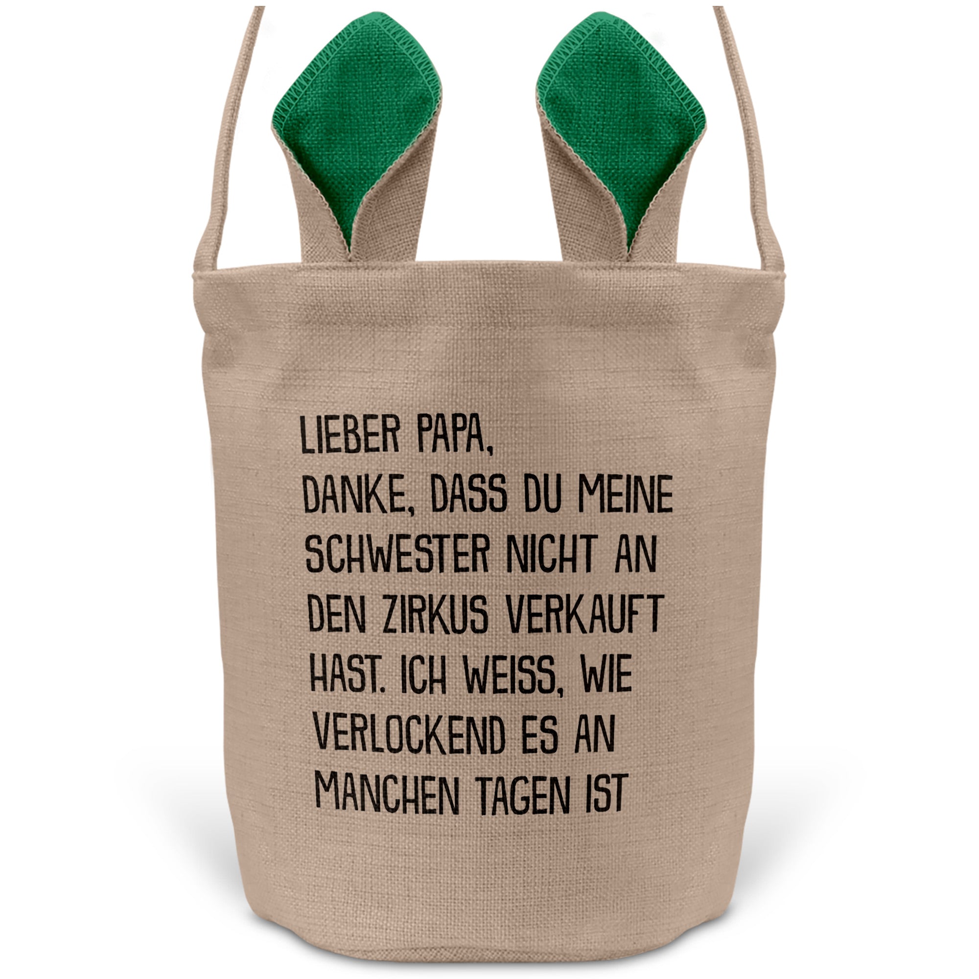 22Feels® Papa Osterkorb Vater mit Henkel Ostergeschenk Tragetasche Ostern Deko Osternest Körbchen Hasenohren (Beige/Grün)-Ostern Tragetasche-22Feels
