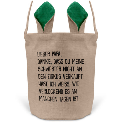 22Feels® Papa Osterkorb Vater mit Henkel Ostergeschenk Tragetasche Ostern Deko Osternest Körbchen Hasenohren (Beige/Grün)-Ostern Tragetasche-22Feels