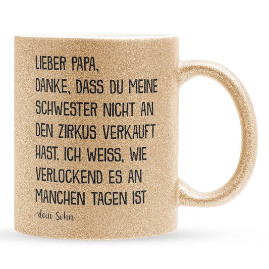 22Feels® Papa Geschenk von Sohn - Glitzertasse mit Spruch (Gold, 320ml)-Glitzertasse Gold 320ml-22Feels