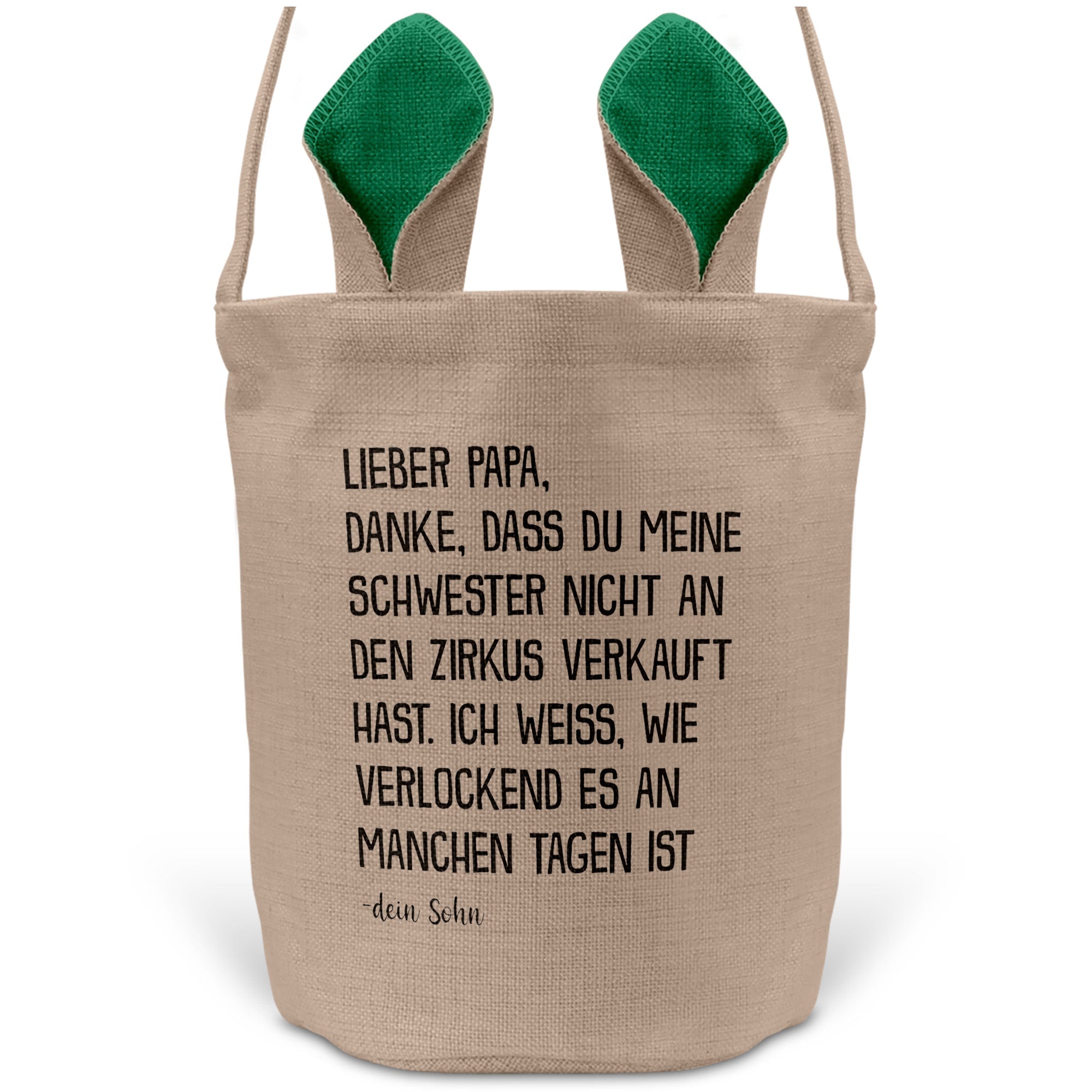22Feels® Papa Osterkorb von Sohn Vater mit Henkel Ostergeschenk Tragetasche Ostern Deko Osternest Körbchen Hasenohren (Beige/Grün)-Ostern Tragetasche-22Feels