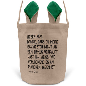 22Feels® Papa Osterkorb von Sohn Vater mit Henkel Ostergeschenk Tragetasche Ostern Deko Osternest Körbchen Hasenohren (Beige/Grün)-Ostern Tragetasche-22Feels