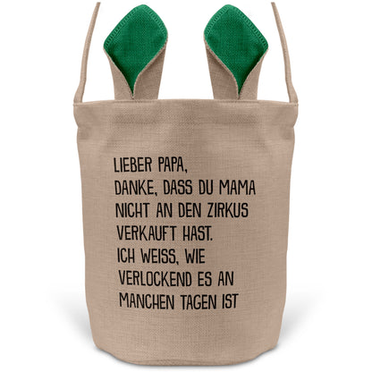22Feels® Papa Osterkorb Vater mit Henkel Ostergeschenk Tragetasche Ostern Deko Osternest Körbchen Hasenohren (Beige/Grün)-Ostern Tragetasche-22Feels