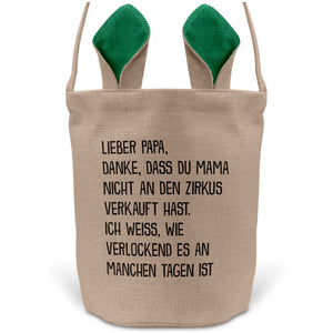 22Feels® Papa Osterkorb Vater mit Henkel Ostergeschenk Tragetasche Ostern Deko Osternest Körbchen Hasenohren (Beige/Grün)-Ostern Tragetasche-22Feels