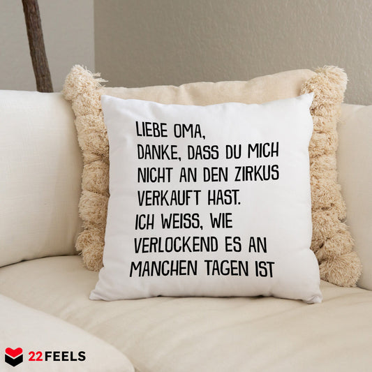 22Feels® Oma Geschenk - Kissen mit Spruch (Weiss 40x40cm)-Kissen Weiss 40x40-22Feels