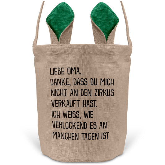 22Feels® Oma Grossmutter Osterkorb mit Henkel Ostergeschenk Tragetasche Ostern Deko Osternest Körbchen Hasenohren (Beige/Grün)-Ostern Tragetasche-22Feels