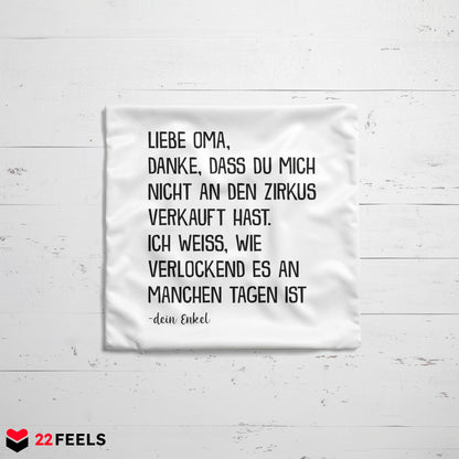 22Feels® Oma Geschenk von Enkel - Kissen mit Spruch (Weiss 40x40cm)-Kissen Weiss 40x40-22Feels