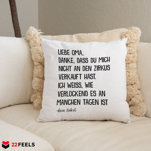 22Feels® Oma Geschenk von Enkel - Kissen mit Spruch (Weiss 40x40cm)-Kissen Weiss 40x40-22Feels