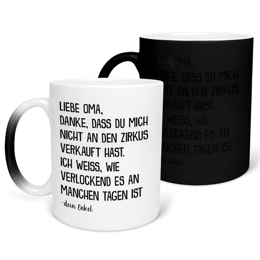 22Feels® Oma Geschenk von Enkel - Zaubertasse mit Spruch (Matt-Schwarz und Weiss, 320ml)-Farbwechsel Tasse Matt 320ml-22Feels