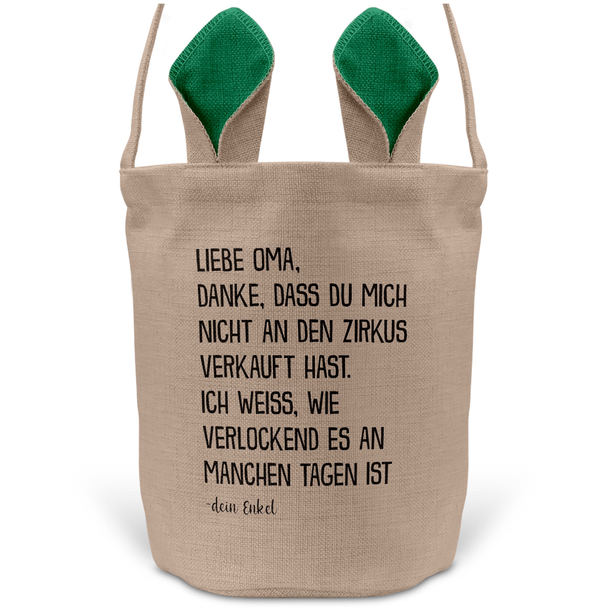 22Feels® Oma Osterkorb von Enkel Grossmutter mit Henkel Ostergeschenk Tragetasche Ostern Deko Osternest Körbchen Hasenohren (Beige/Grün)-Ostern Tragetasche-22Feels