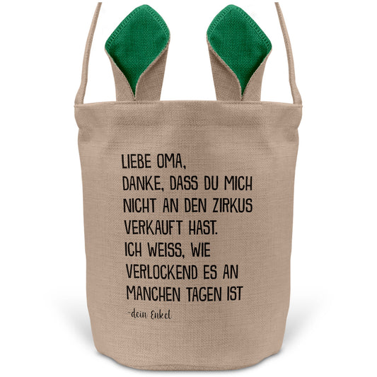 22Feels® Oma Osterkorb von Enkel Grossmutter mit Henkel Ostergeschenk Tragetasche Ostern Deko Osternest Körbchen Hasenohren (Beige/Grün)-Ostern Tragetasche-22Feels